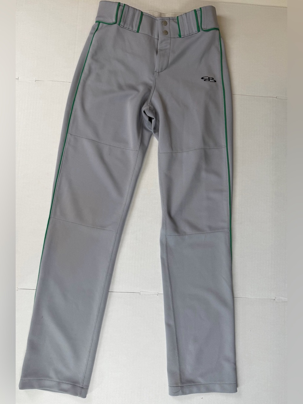 Boombah Men’s Baseball Pants Size 30 Gray Green Piping BM 5007 Game Uniform